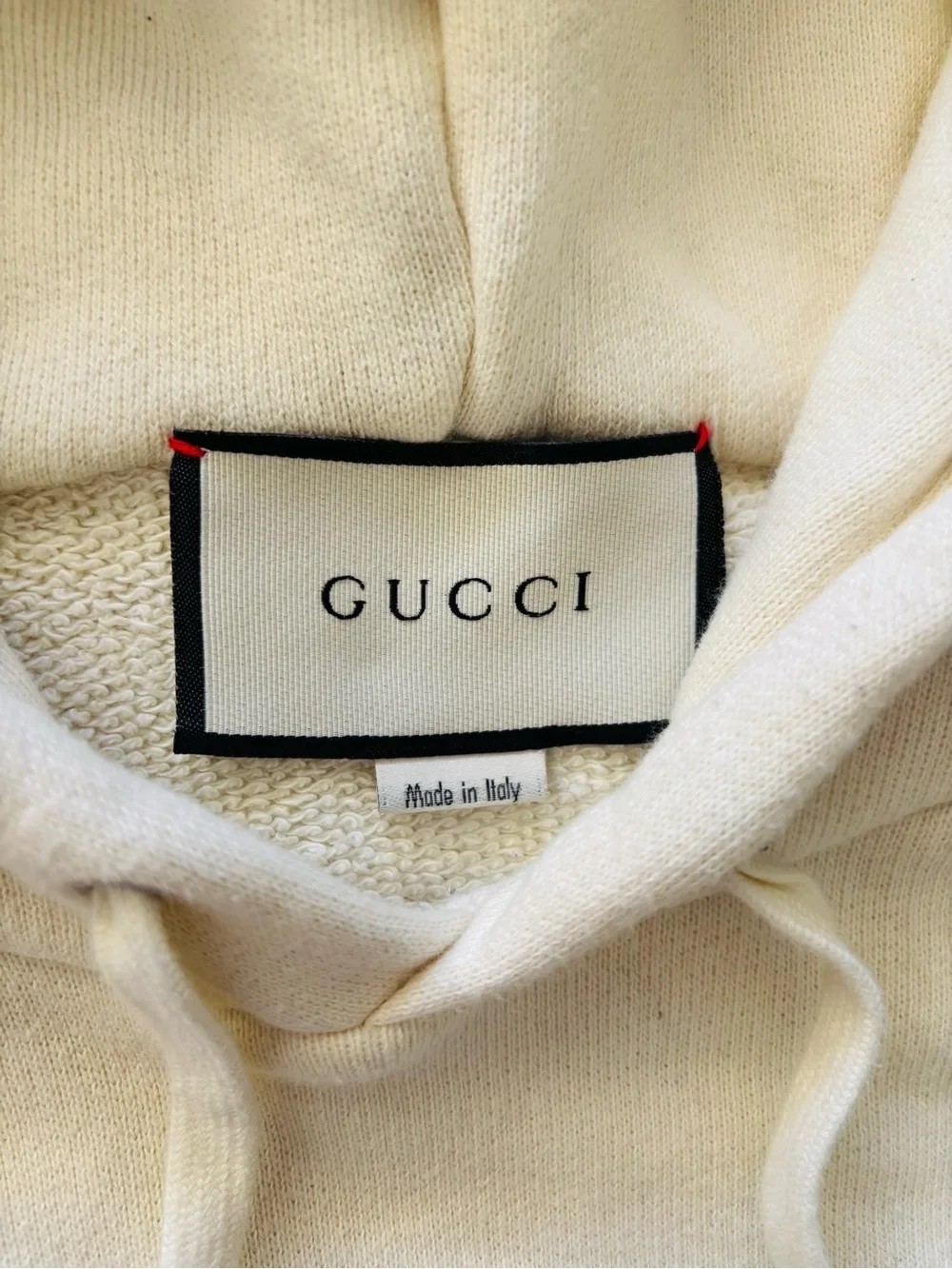 Vintage Gucci Hoodie Distressed Cream Logo Printed Loopback Cotton Size: Small